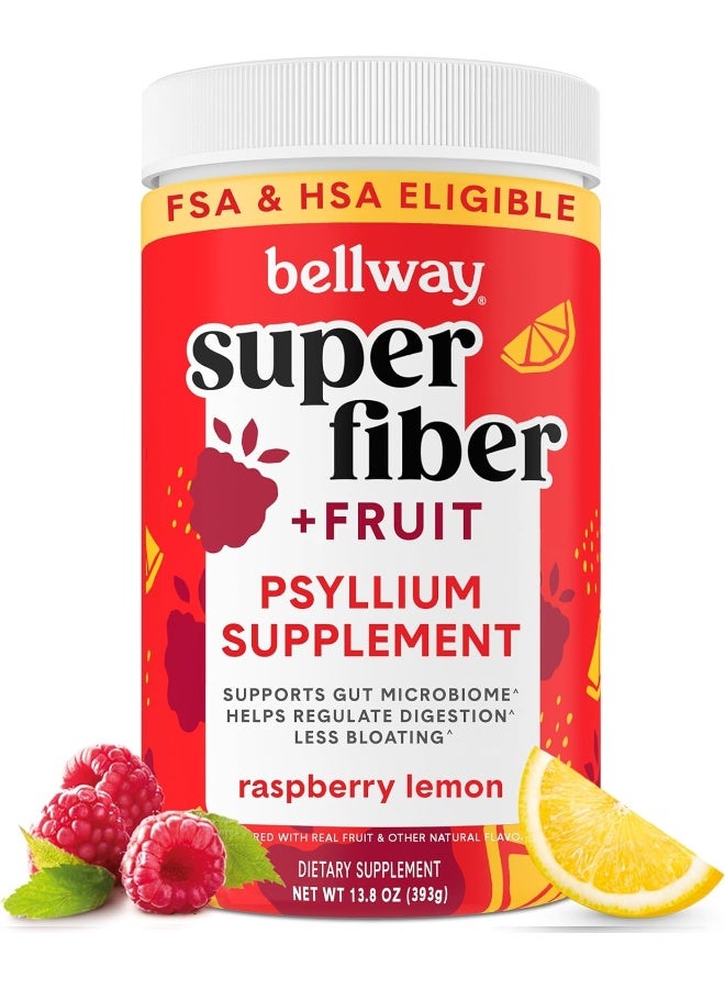 Bellway Super Fiber Powder + Fruit, Sugar Free Organic Psyllium Husk Powder Fiber Supplement For Regularity, Bloating Relief & Gut Health, Non-Gmo, Plant-Based, Raspberry Lemon (13.8 Oz) - Image 1